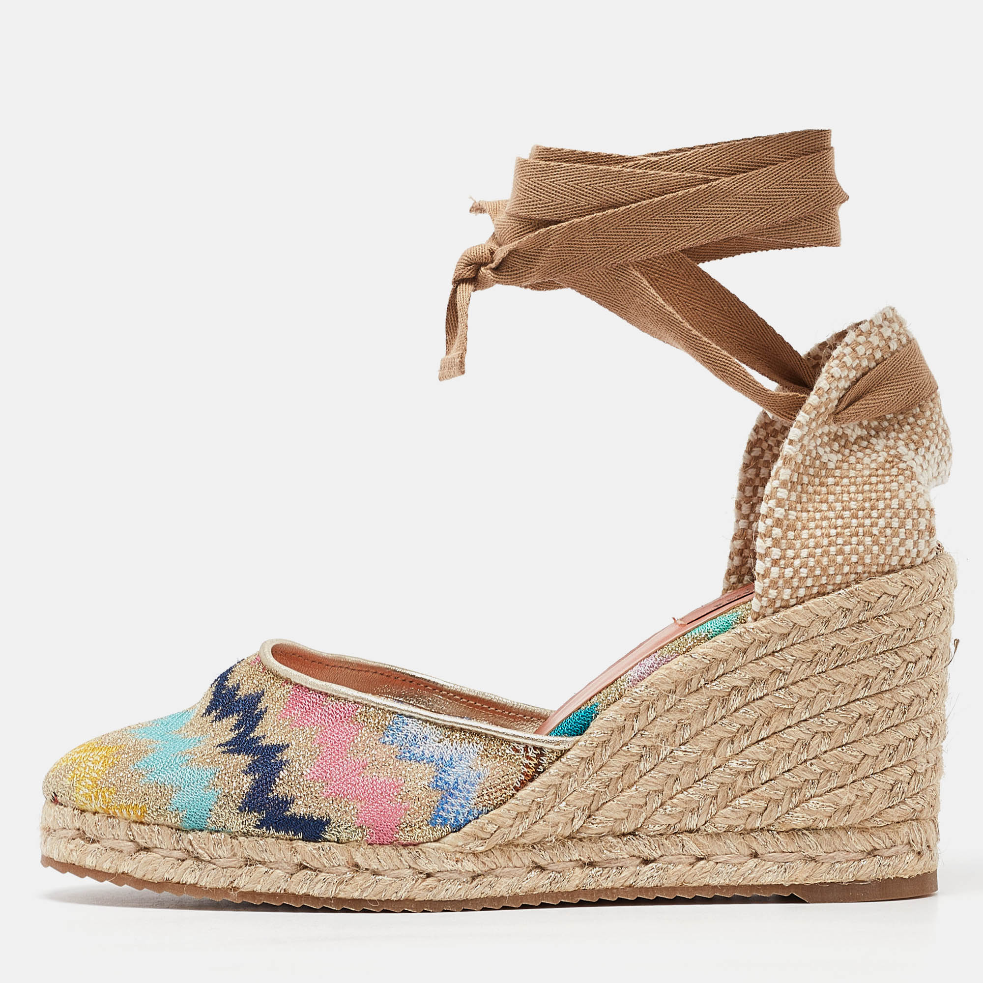 

Missoni Multicolor Canvas and Lurex Fabric Wedge Sandals Size