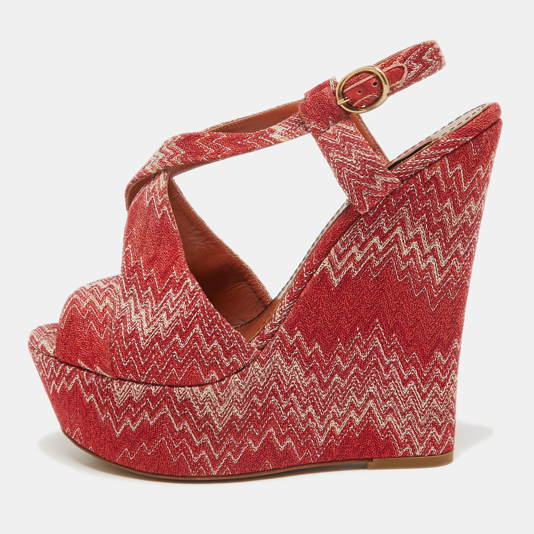 

Missoni Red Lurex Fabric Wedge Sandals Size