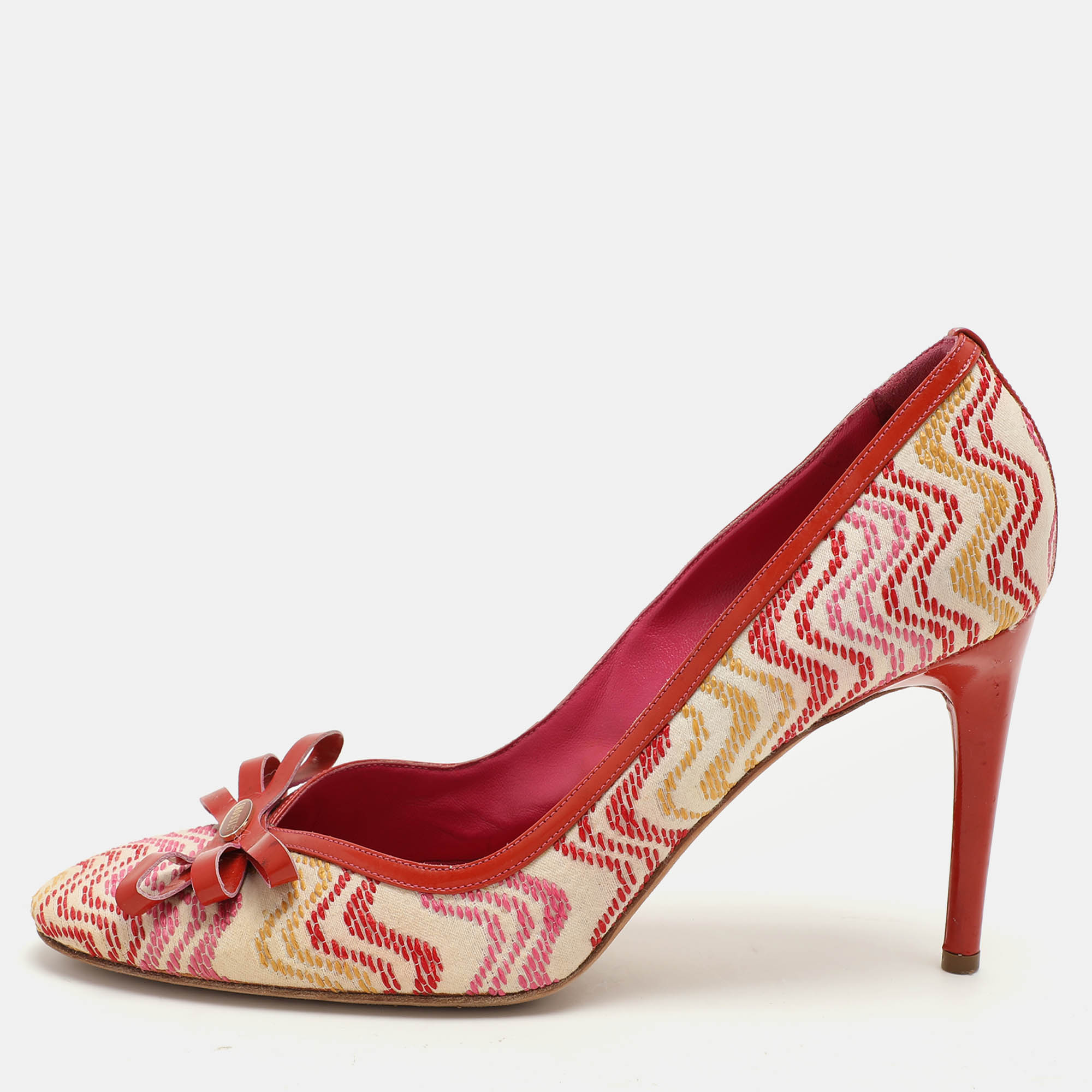 

Missoni Multicolor Fabric and Patent Leather Bow Pumps Size