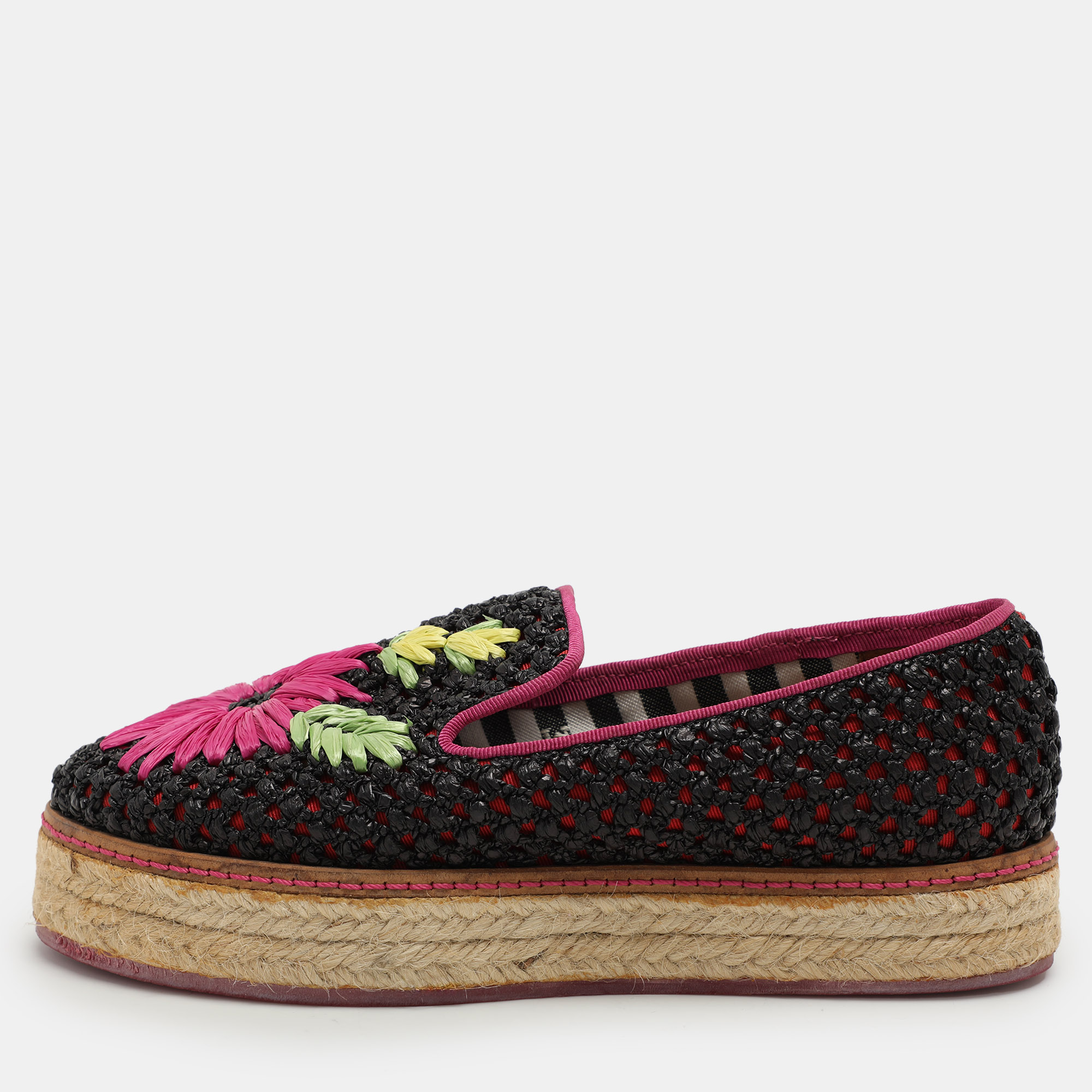 

Missoni Multicolor Woven Raffia Floral Detail Platform Espadrille Smoking Slippers Size