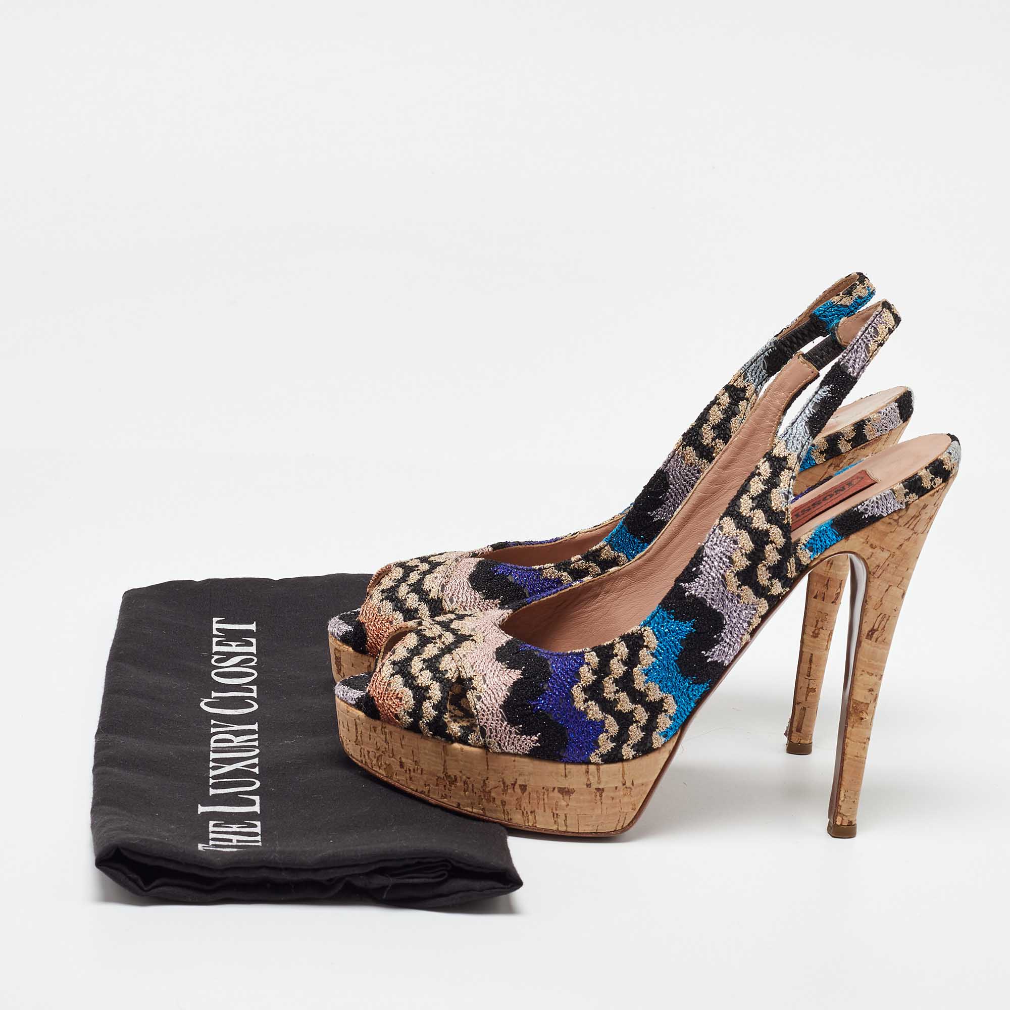 Missoni Multicolor Knit Fabric Platform Peep Toe Slingback Sandals Size 39 