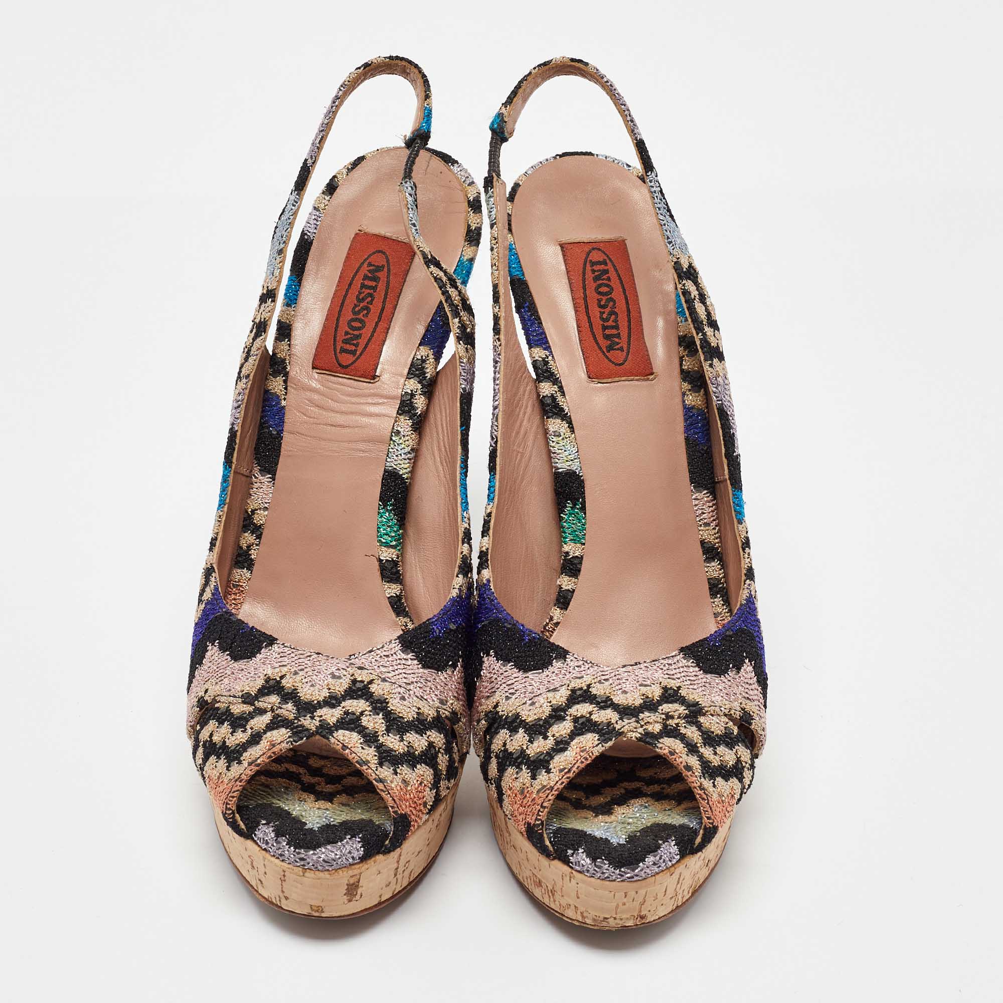 Missoni Multicolor Knit Fabric Platform Peep Toe Slingback Sandals Size 39 