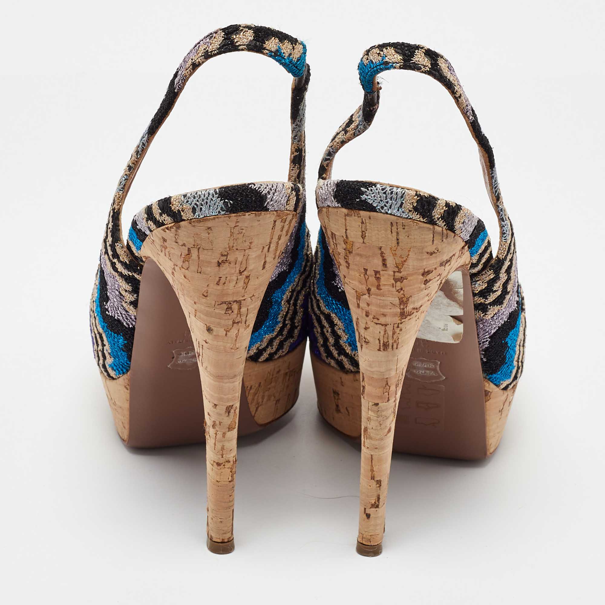 Missoni Multicolor Knit Fabric Platform Peep Toe Slingback Sandals Size 39 