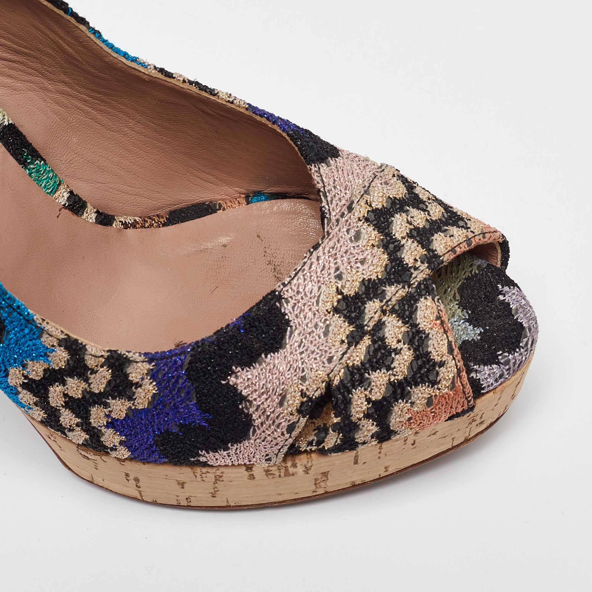 Missoni Multicolor Knit Fabric Platform Peep Toe Slingback Sandals Size 39 