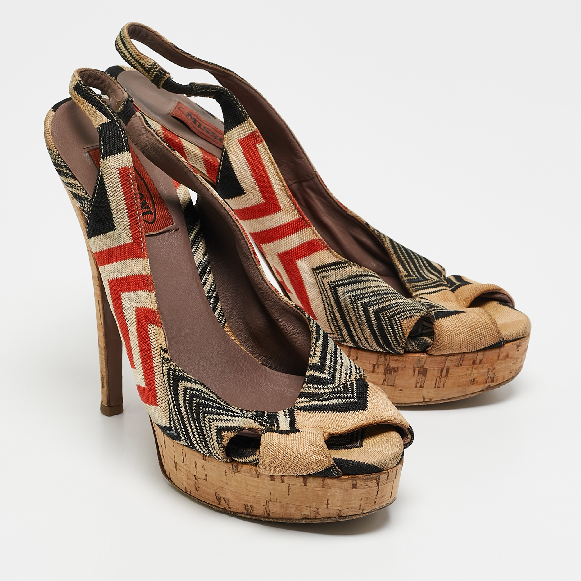 Missoni Multicolor Knit Fabric Platform  Slingback Sandals Size 36 