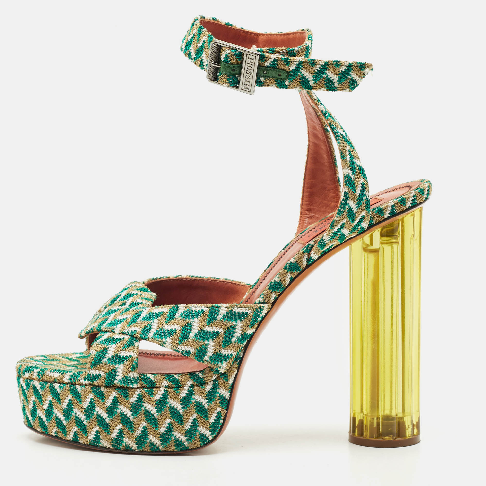 

Missoni Multicolor Knit Fabric Platform Slingback Sandals Size
