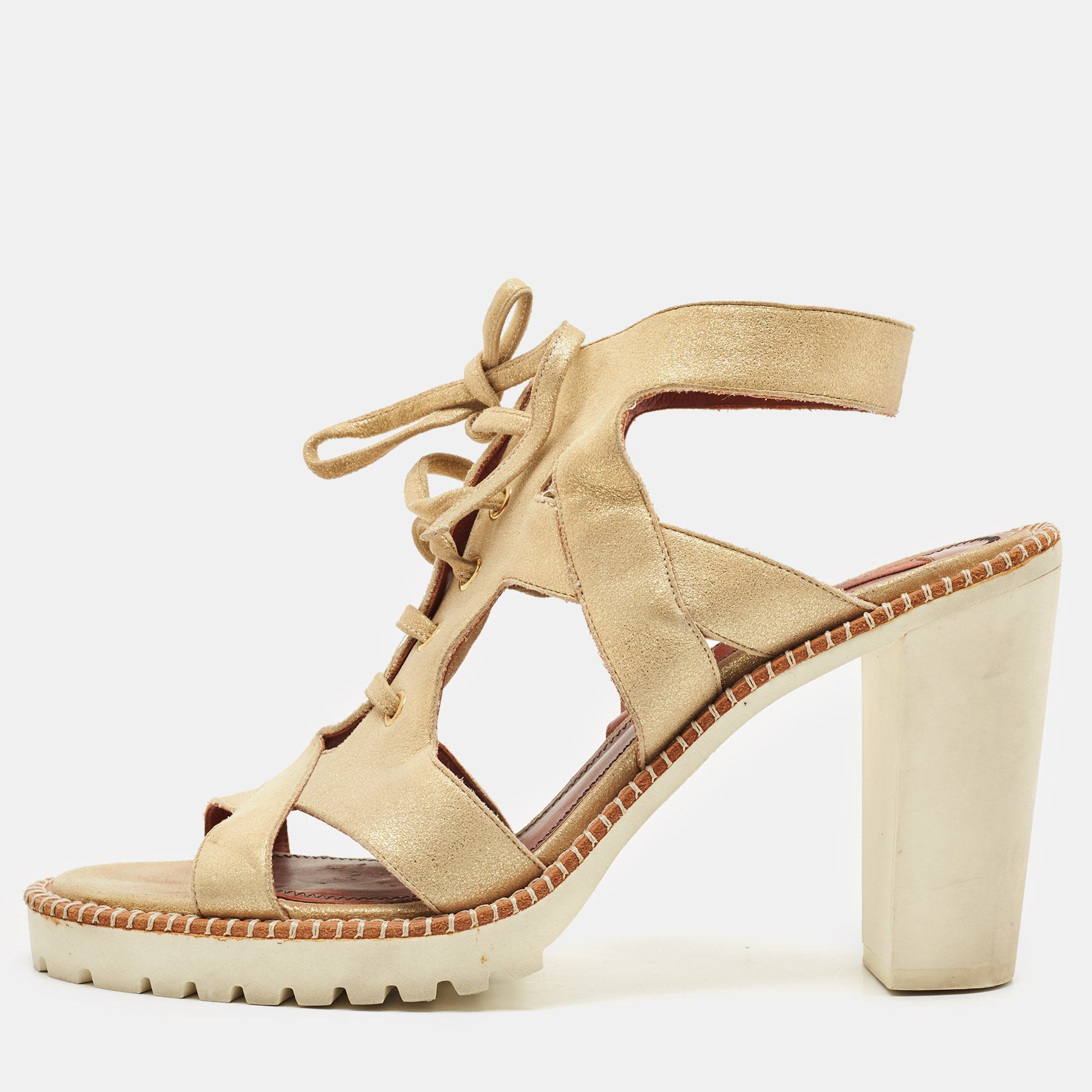 

Missoni Gold Leather Ankle Strap Sandals Size