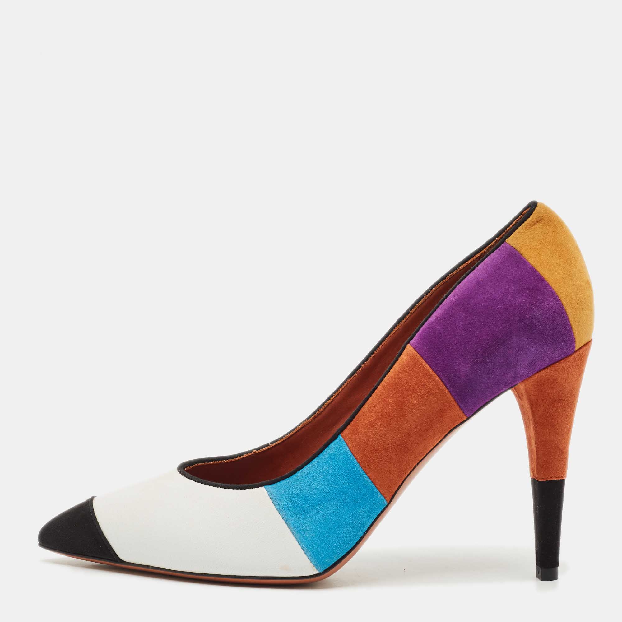 Pre-owned Missoni Multicolor Leather And Suede Colorblock Pointed Toe Pumps Size 39