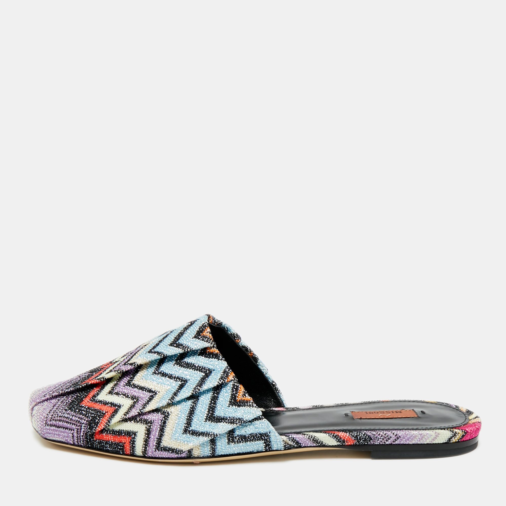 

Missoni Multicolor Zig Zag Metallic Fabric Flat Mules Size