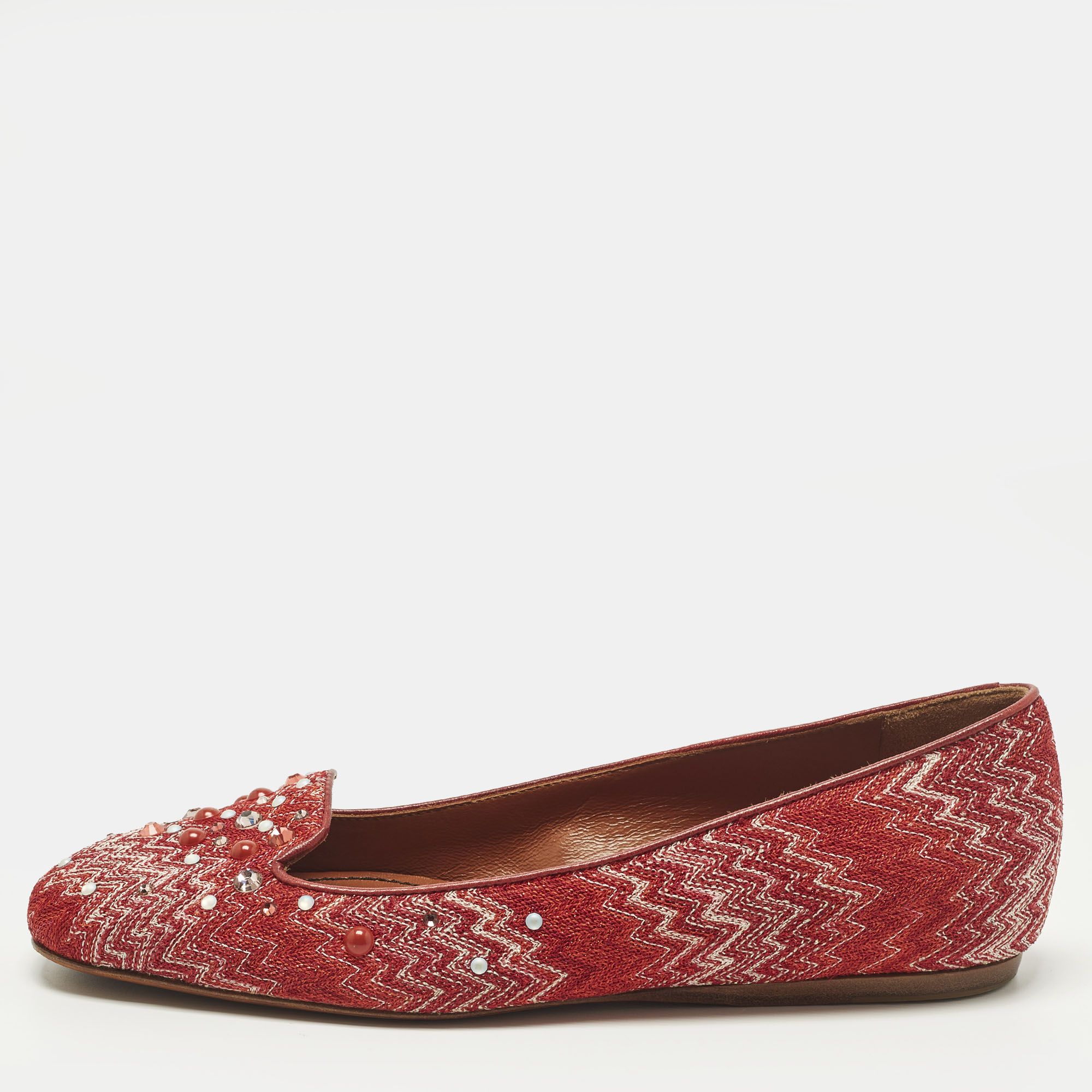 Click to view more detailed imagery on our partner's website Pre-owned Missoni Size 38 Red Lurex Fabric Crystal Embellished Ballet Flats