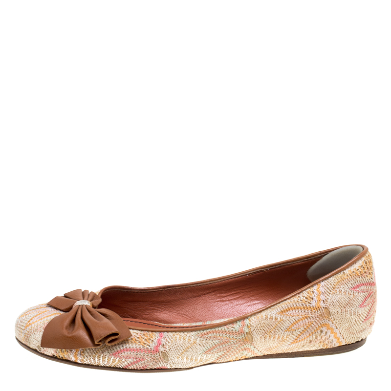 Pre-owned Missoni Multicolor Woven Fabric Bow Detail Ballet Flats Size 38.5