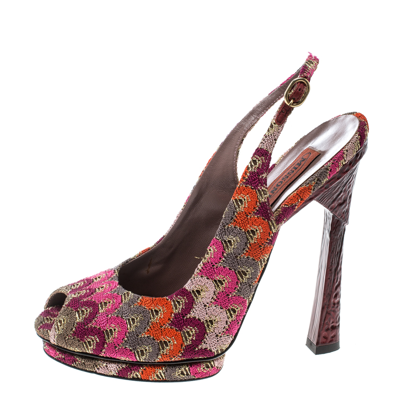 

Missoni Multicolor Patterend Fabric Peep Toe Slingback Sandals Size