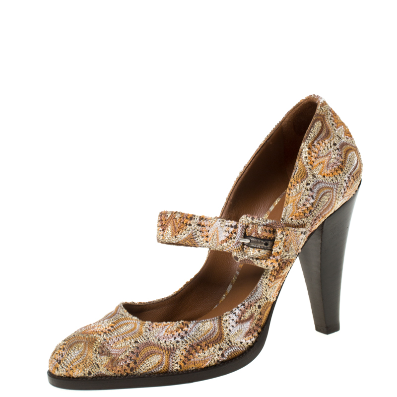 Pre Owned Missoni Multicolor Knit Fabric Mary Jane Pumps Size 38