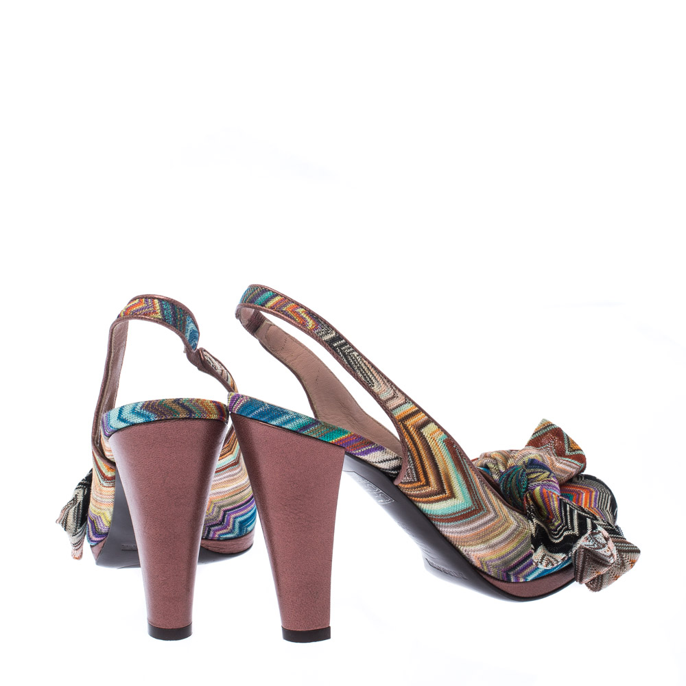 Missoni Multicolor Knit Fabric Bow Slingback Sandals Size 36.5