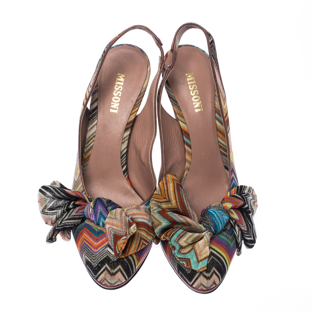 Missoni Multicolor Knit Fabric Bow Slingback Sandals Size 36.5