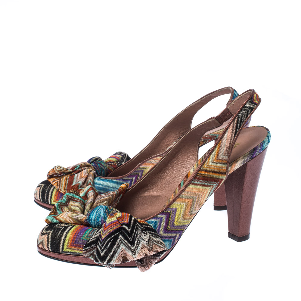 Missoni Multicolor Knit Fabric Bow Slingback Sandals Size 36.5