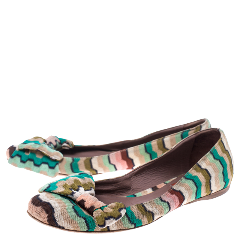 Pre-owned Missoni Multicolor Knitted Fabric Bow Ballet Flats Size 37