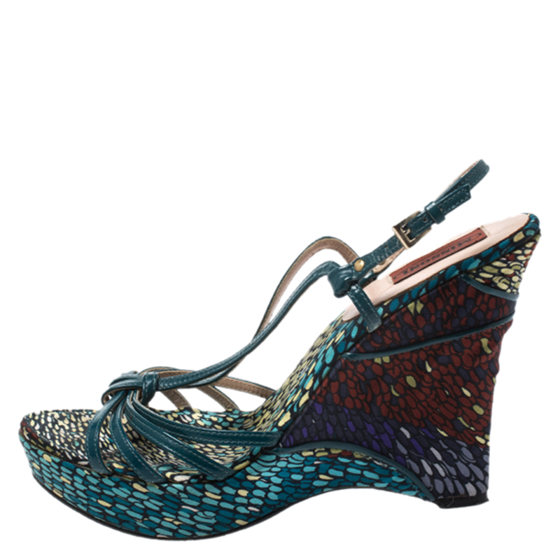 

Missoni Green Leather Platform Ankle Strap Sandals Size