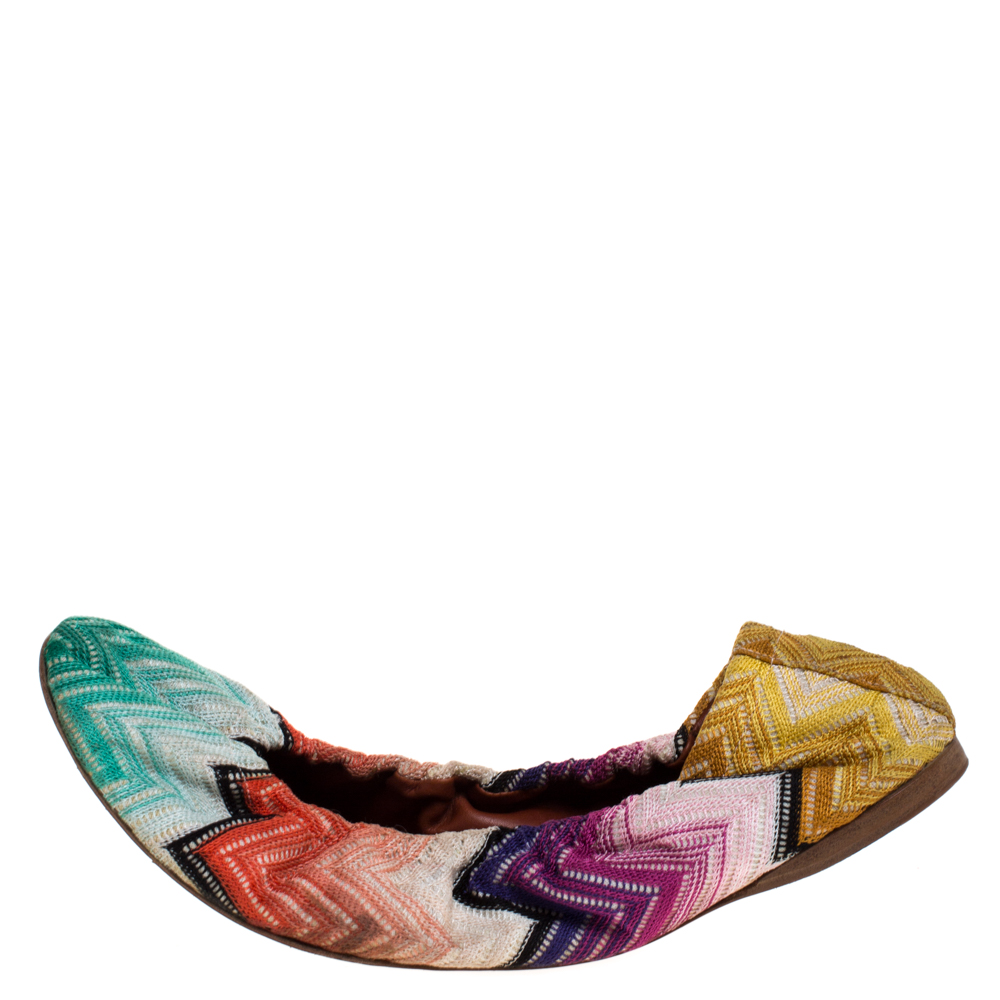 

Missoni Multicolor Knit Fabric Scrunch Ballet Flats Size