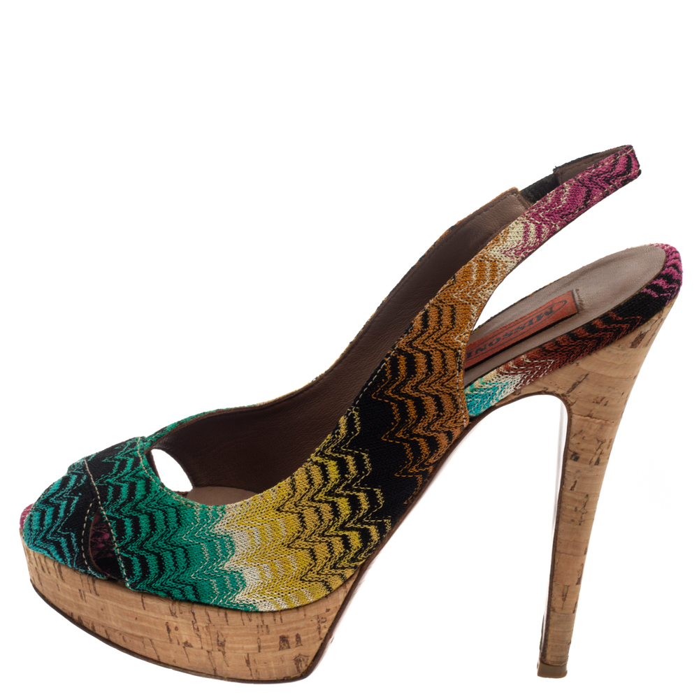 

Missoni Multicolor Knit Fabric Platform Peep Toe Slingback Sandals Size