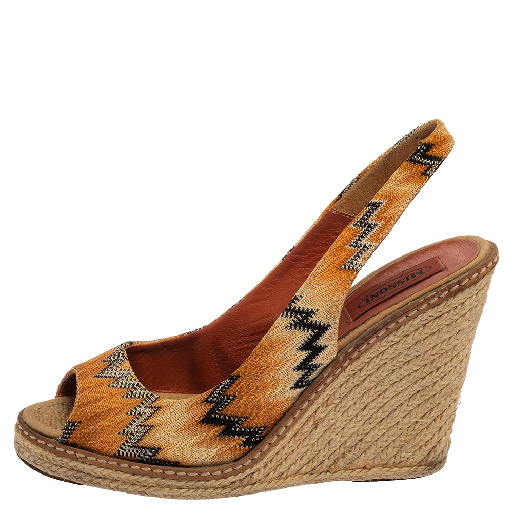 

Missoni Orange/Black Knit Fabric Espadrille Wedge Slingback Sandals Size