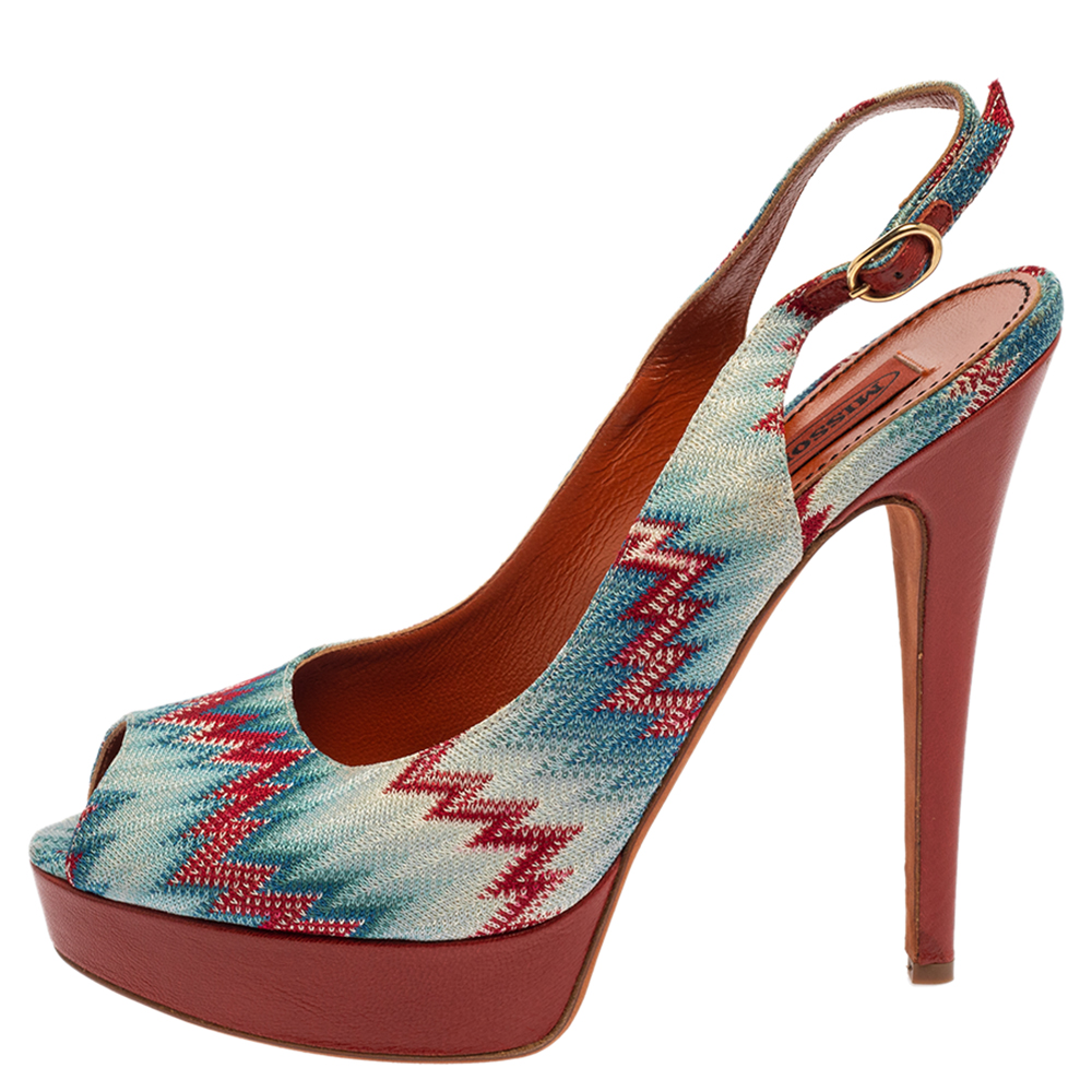 

Missoni Multicolor Knit Fabric Peep Toe Platform Slingback Sandals Size