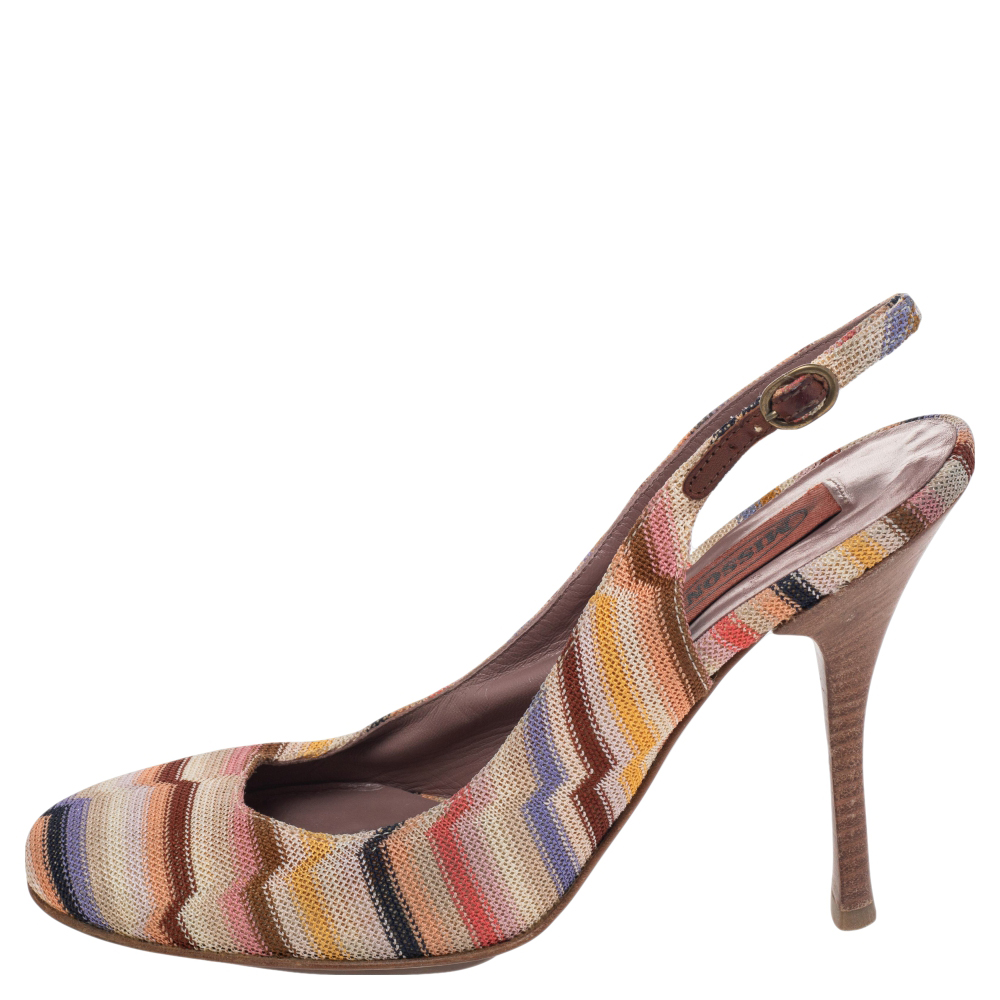 

Missoni Multicolor Knit Fabric Slingback Sandals Size