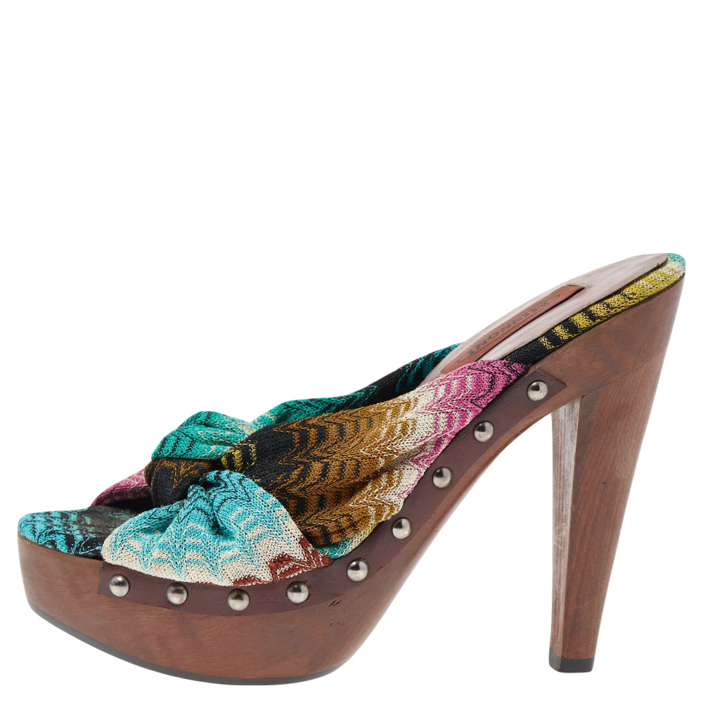 

Missoni Multicolor Knit Fabric Bow Slingback Sandals Size