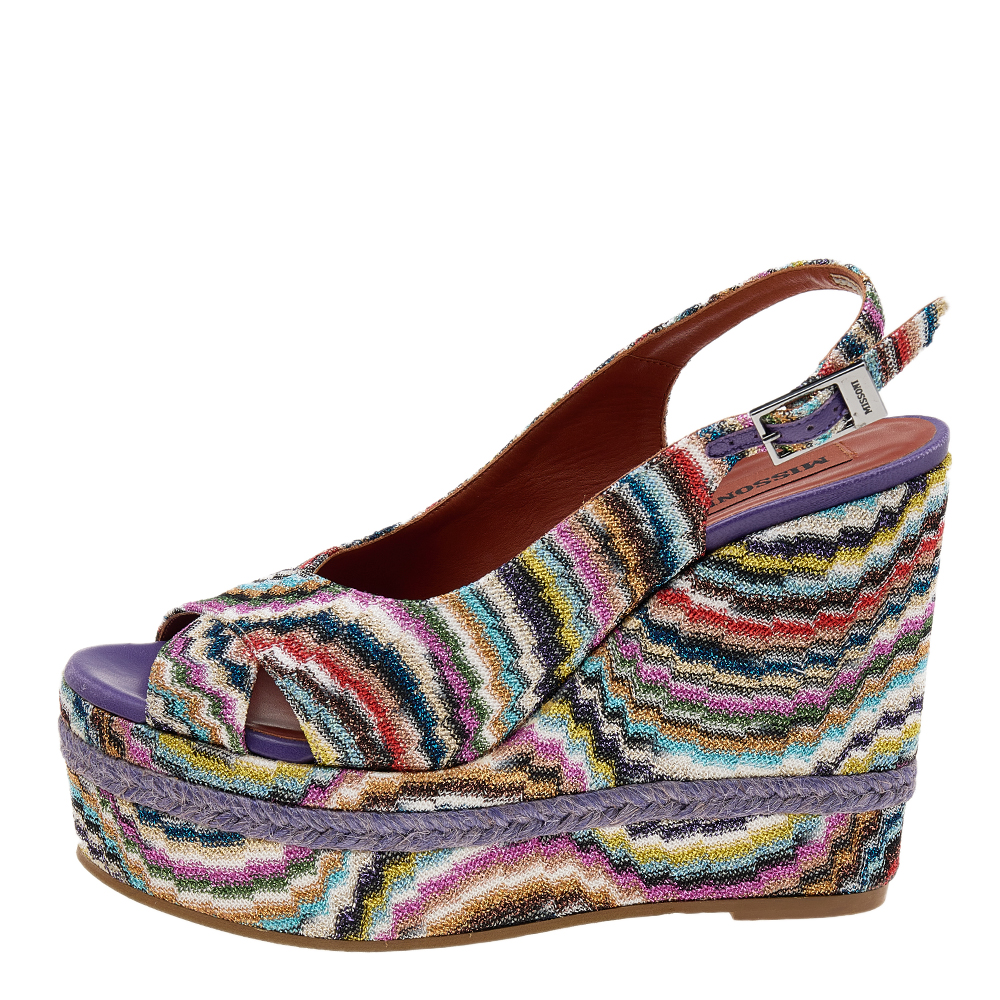 

Missoni Multicolor Knit Fabric Platform Wedge Sandals Size