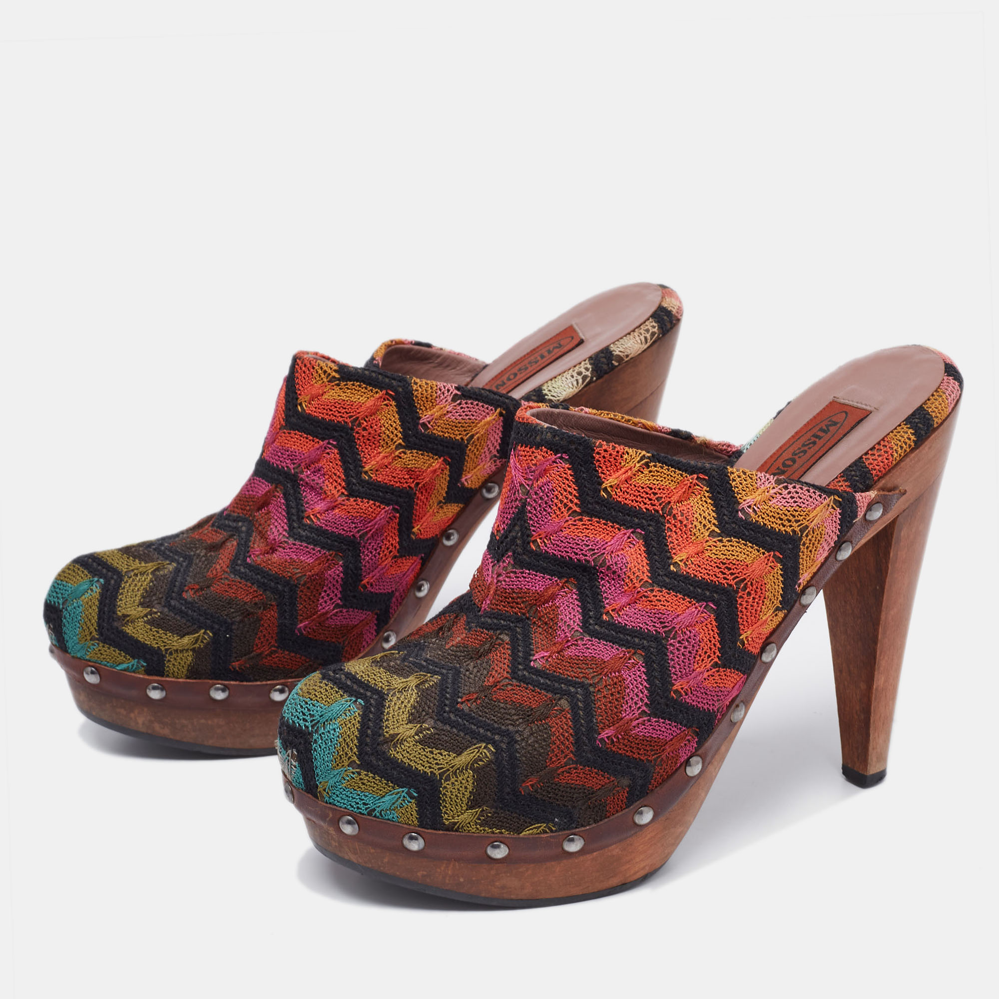 

Missoni Multicolor Knit Fabric Knotted Clog Platform Sandals Size