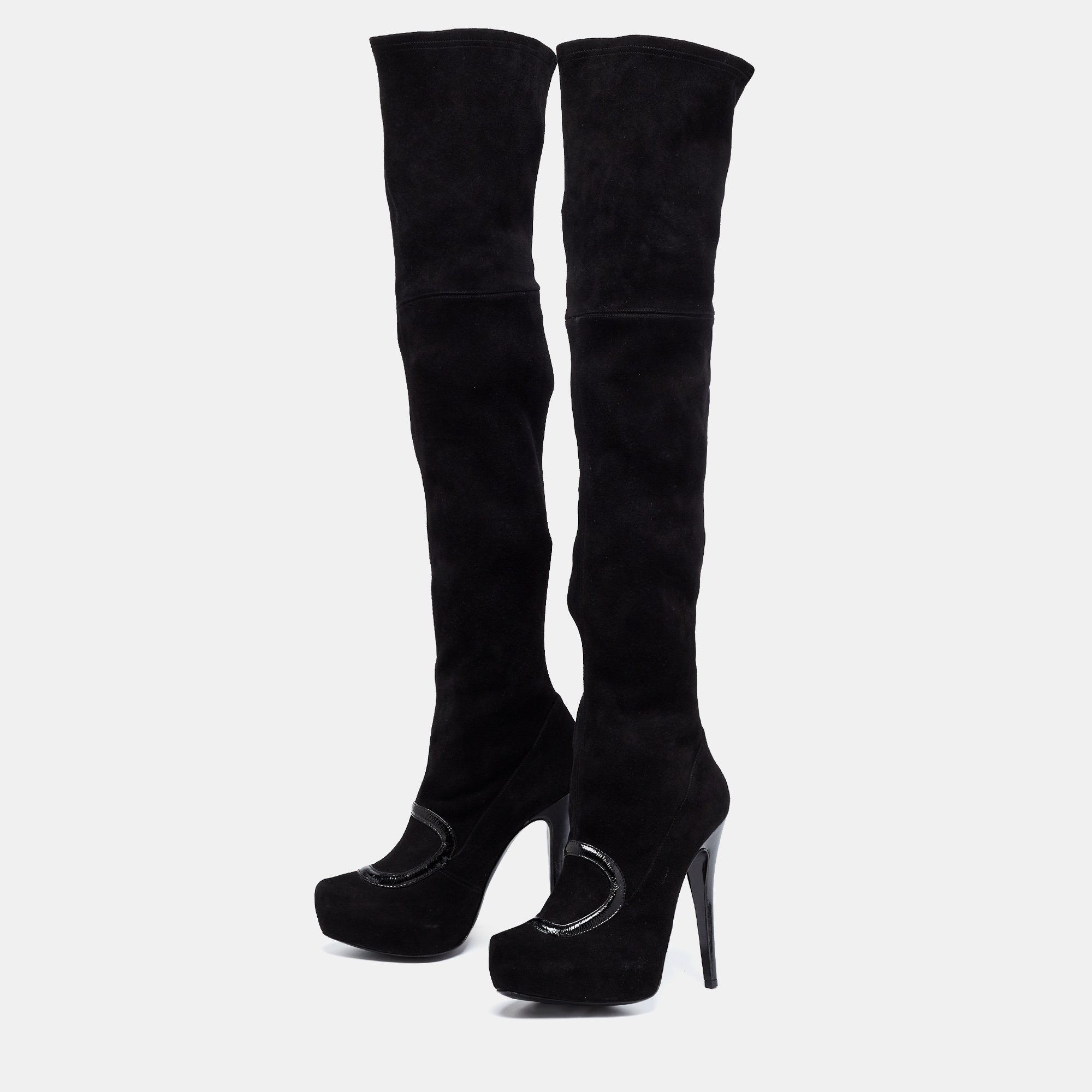 

Missoni Black Suede And Leather Trim Thigh High Boots Size