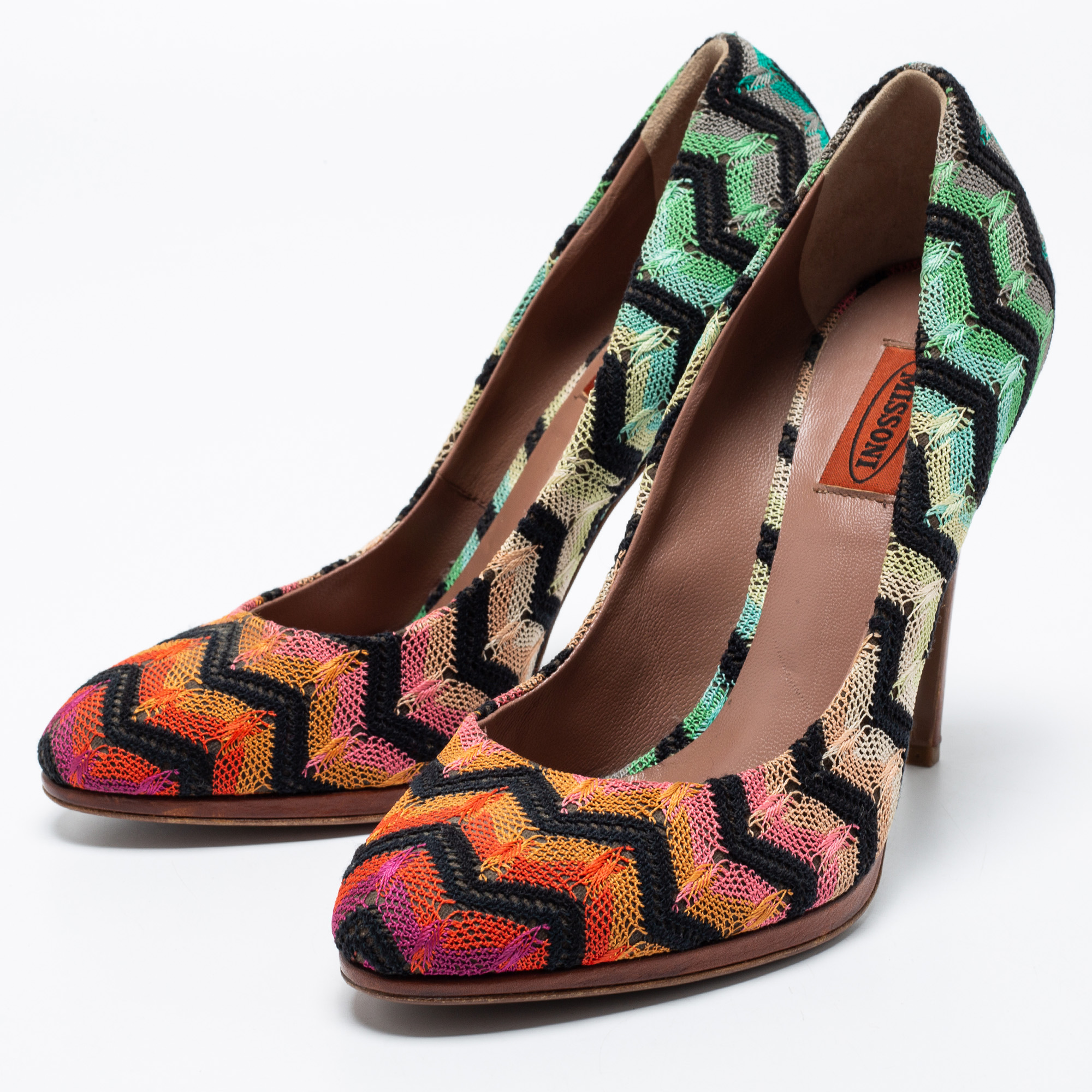 

Missoni Multicolor Crochet Round Toe Platform Pumps Size