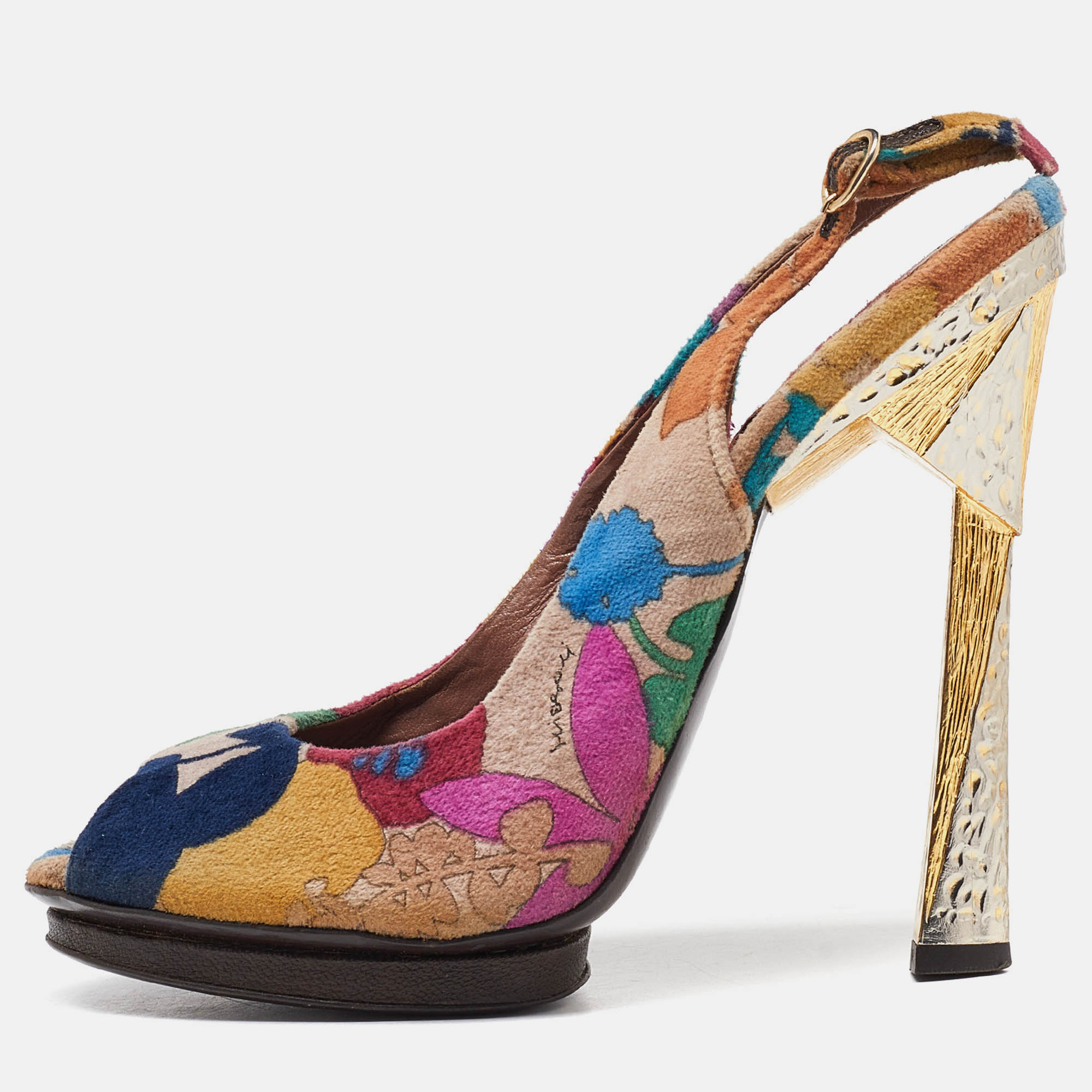 

Missoni Multicolor Velvet Peep Toe Slingback Sandals Size