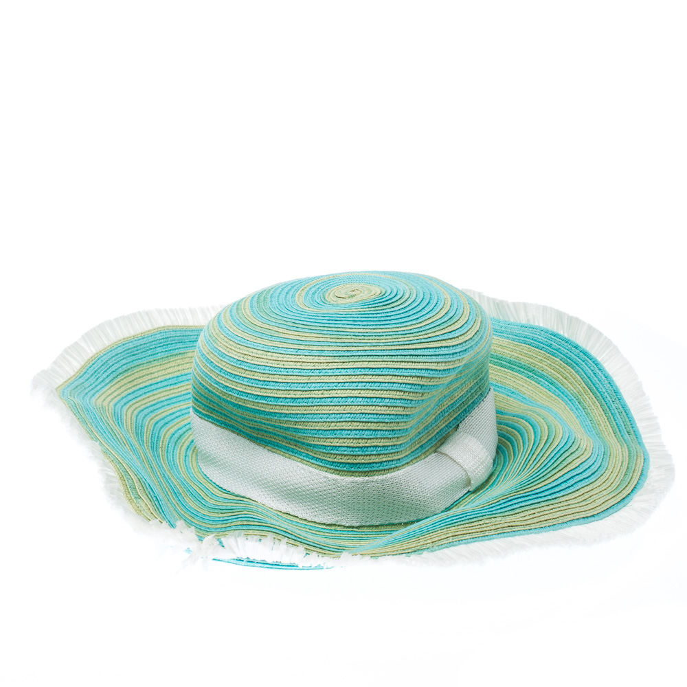 

Missoni Turquoise Blue & Yellow Stripes Straw Beach Hat