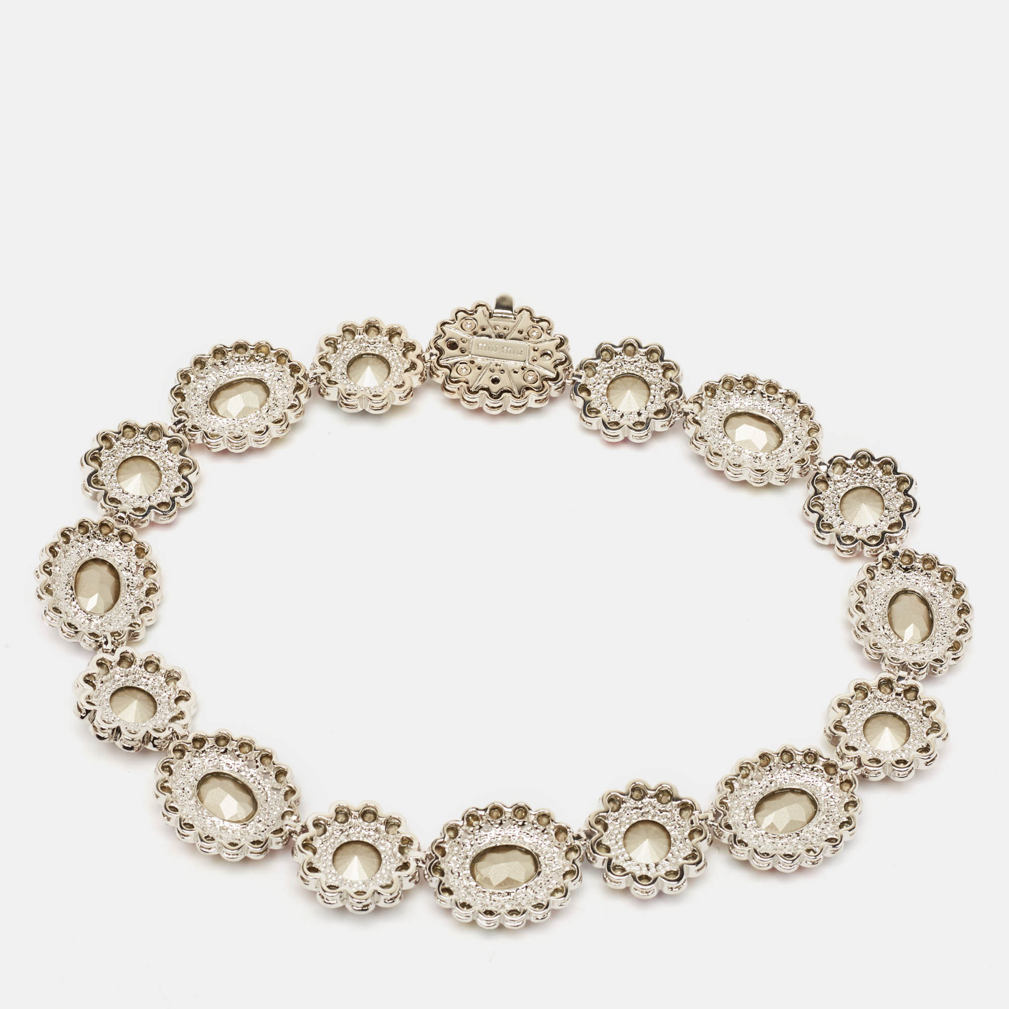 Miu Miu Rebels Multicolor Crystal Silver Tone  Necklace 