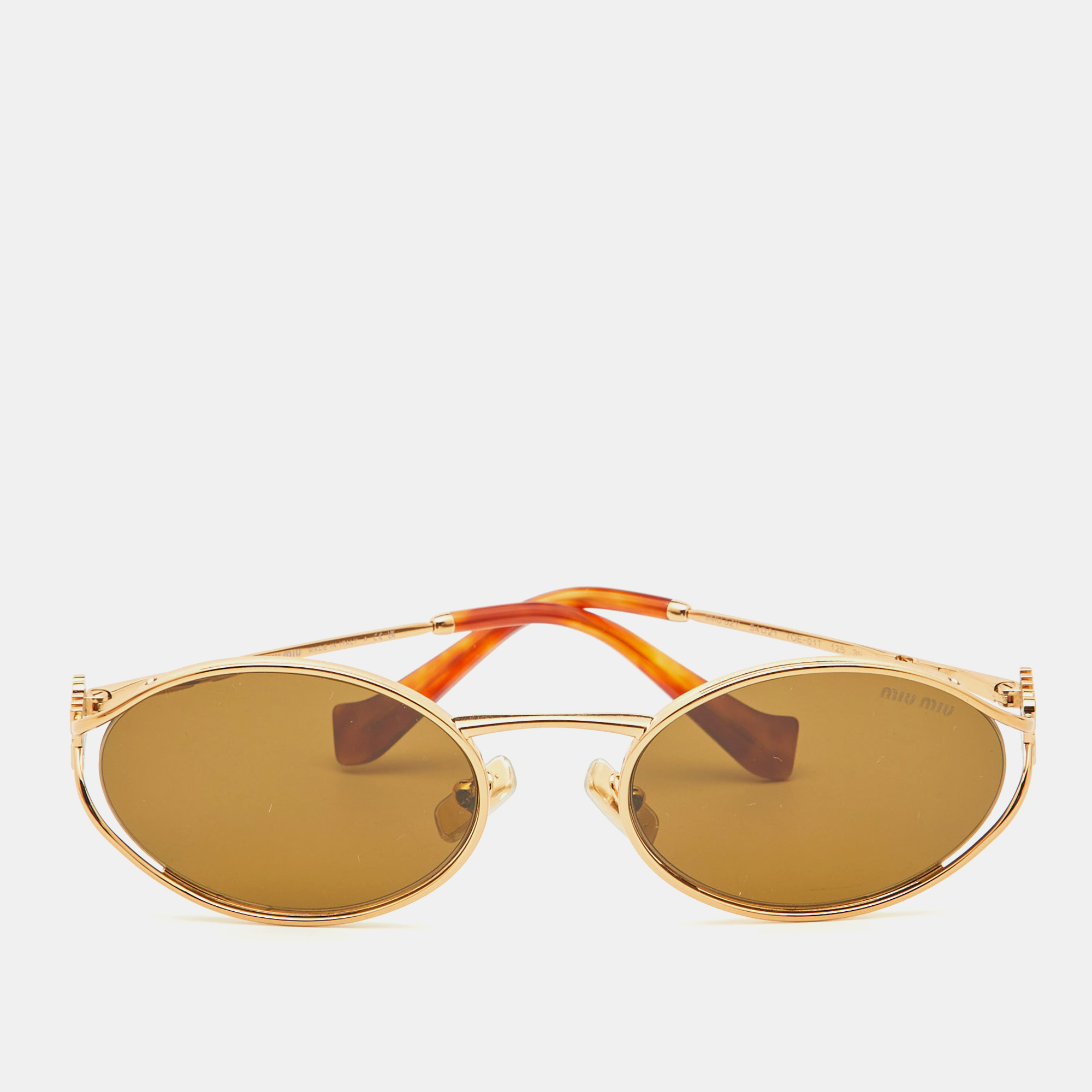 

Miu Miu Gold Tone/Brown SMU52Y Logo Oval Sunglasses