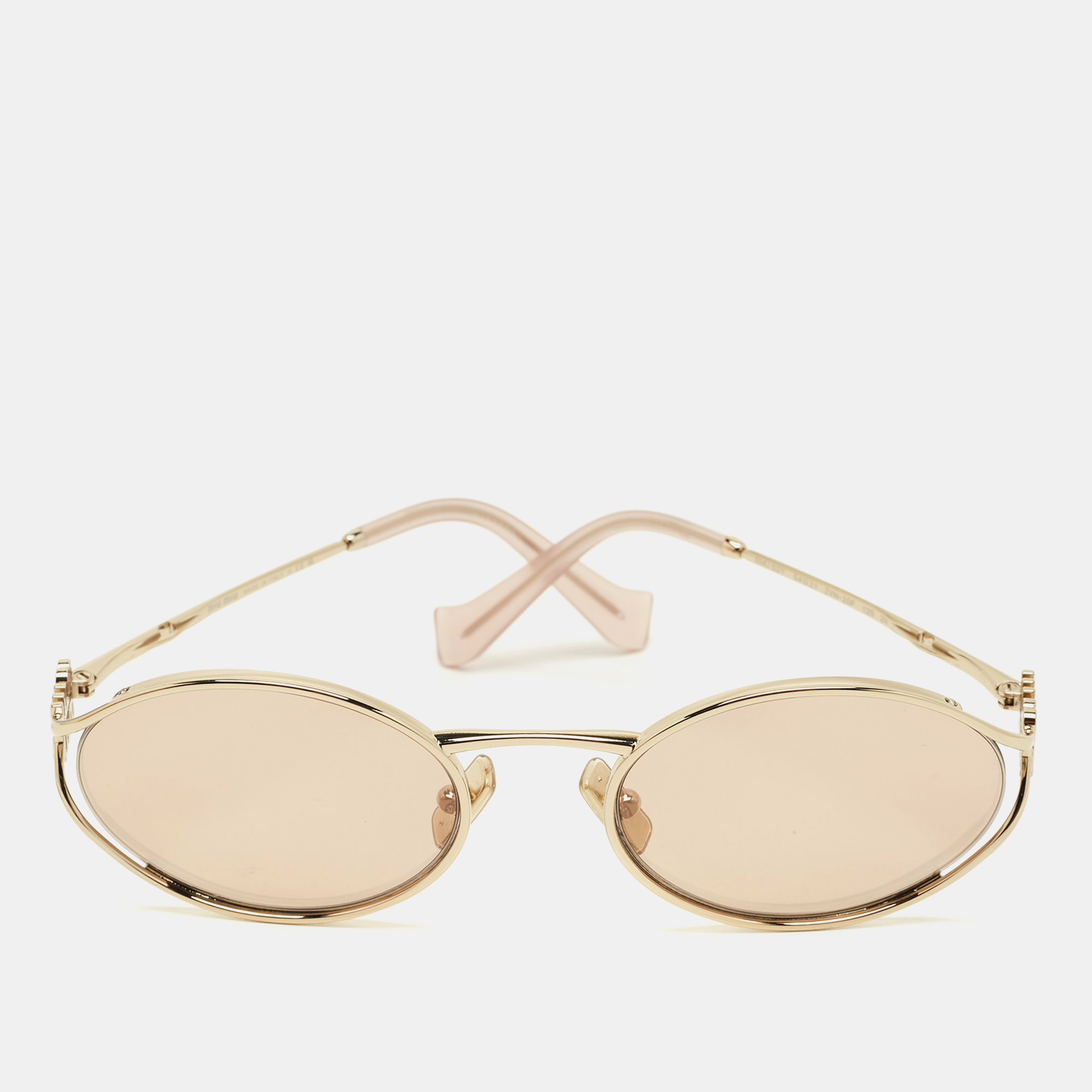 

Miu Miu Old Rose/Gold Tone SMU 52Y Logo Oval Sunglasses, Pink