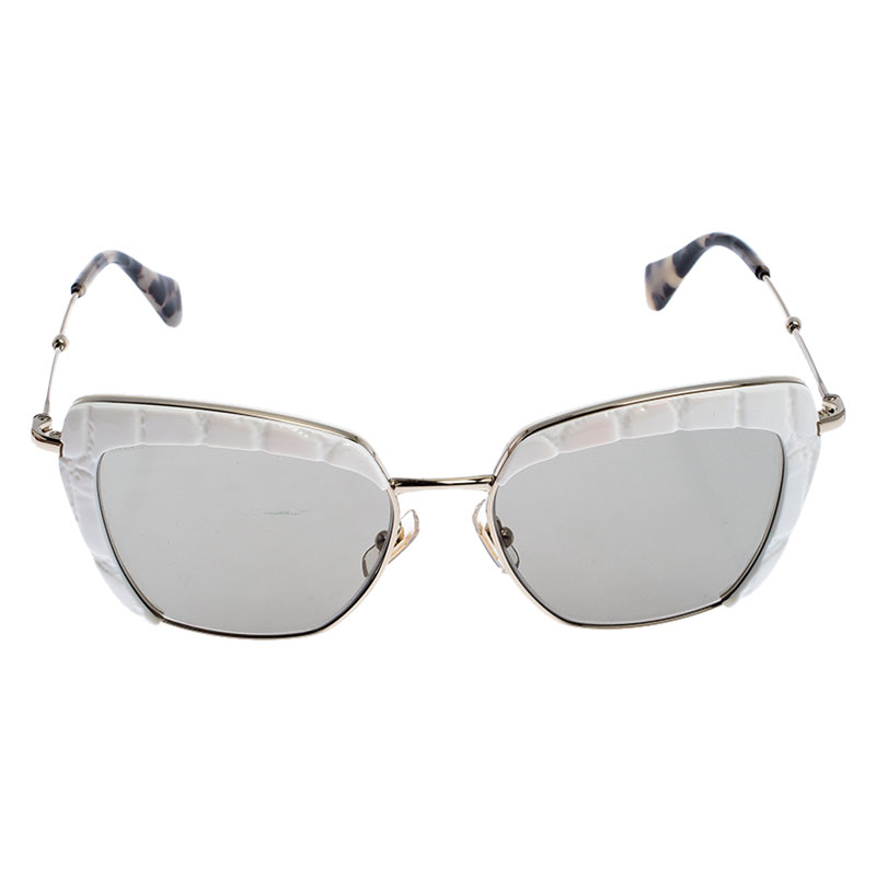 

Miu Miu Textured White/ Grey SMU 52Q Cat Eye Sunglasses