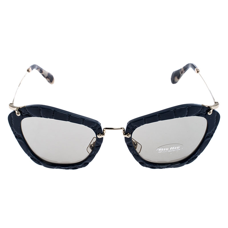 

Miu Miu Textured Navy Blue/Grey SMU 10N Cat Eye Sunglasses