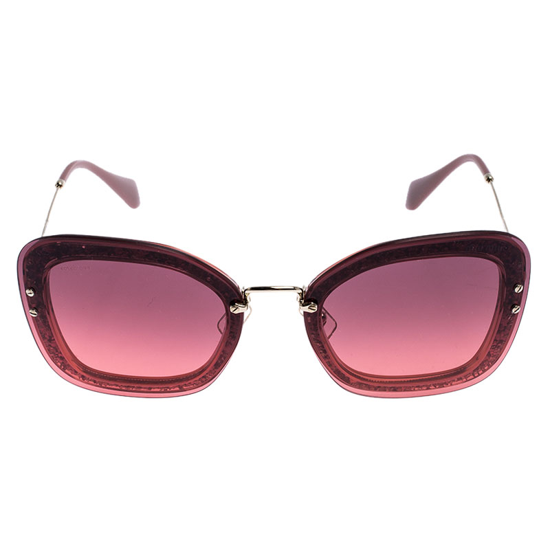 

Miu Miu Violet and Pink Gradient SMU 02T Rectangle Glitter Reveal Sunglasses, Purple