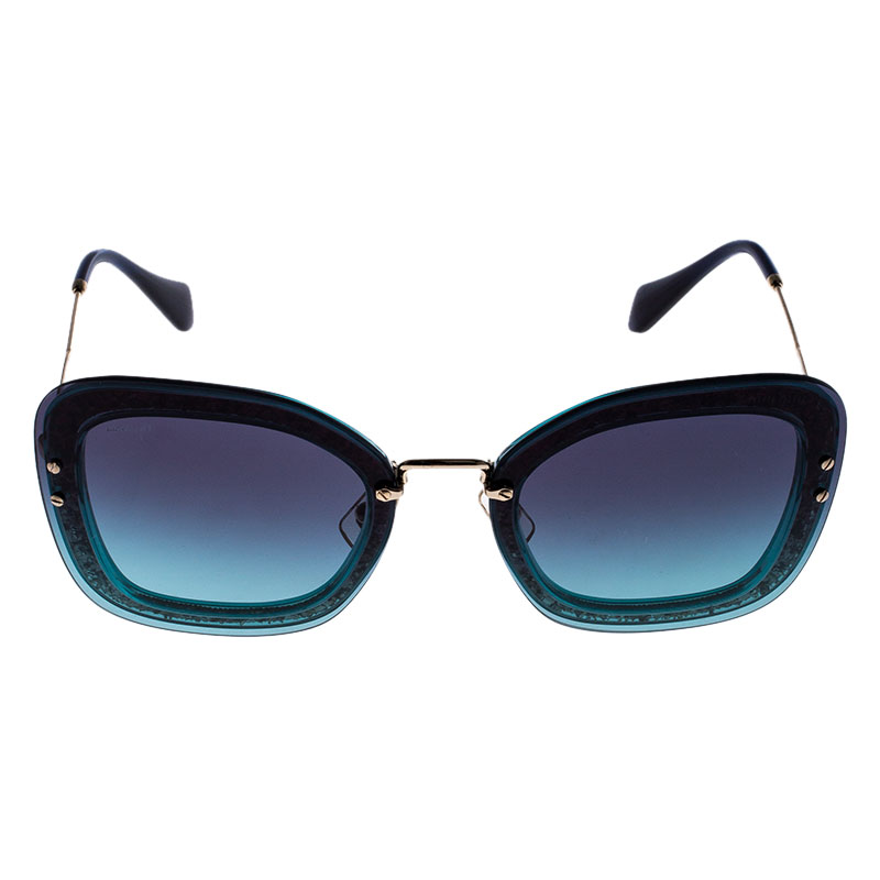

Miu Miu Azure Blue and Green Gradient SMU 02T Square Glitter Reveal Sunglasses