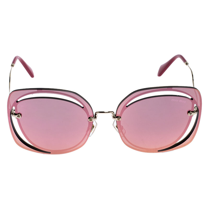

Miu Miu Gold Tone/Pink Mirrored SMU 54S Scenique Cut Out Square Sunglasses