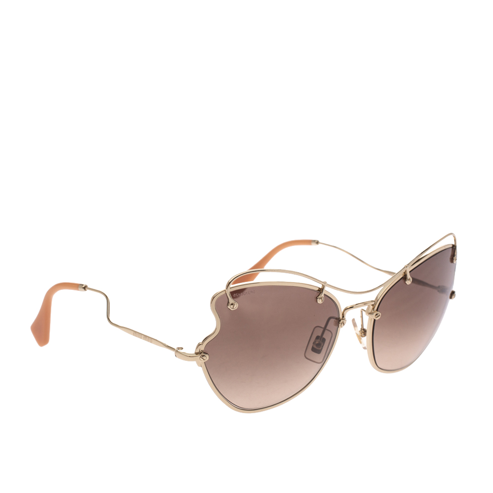Pre Owned Miu Miu Gold/Brown SMU 56R Butterfly Sunglasses