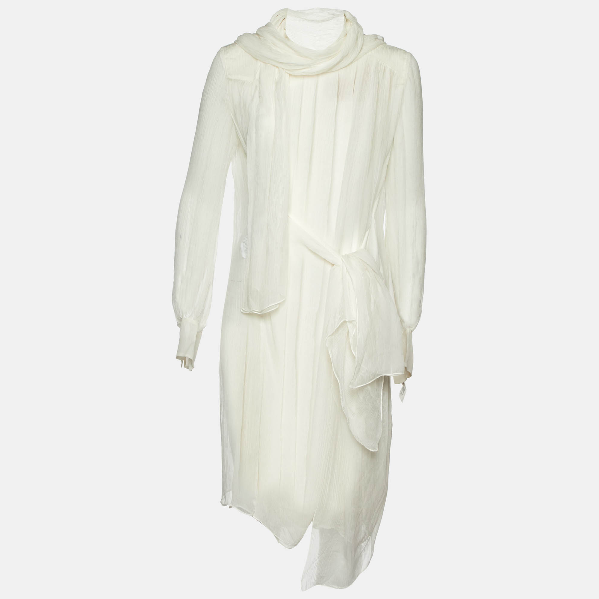 

Miu Miu White Silk Georgette Pleated Sheer Tunic L