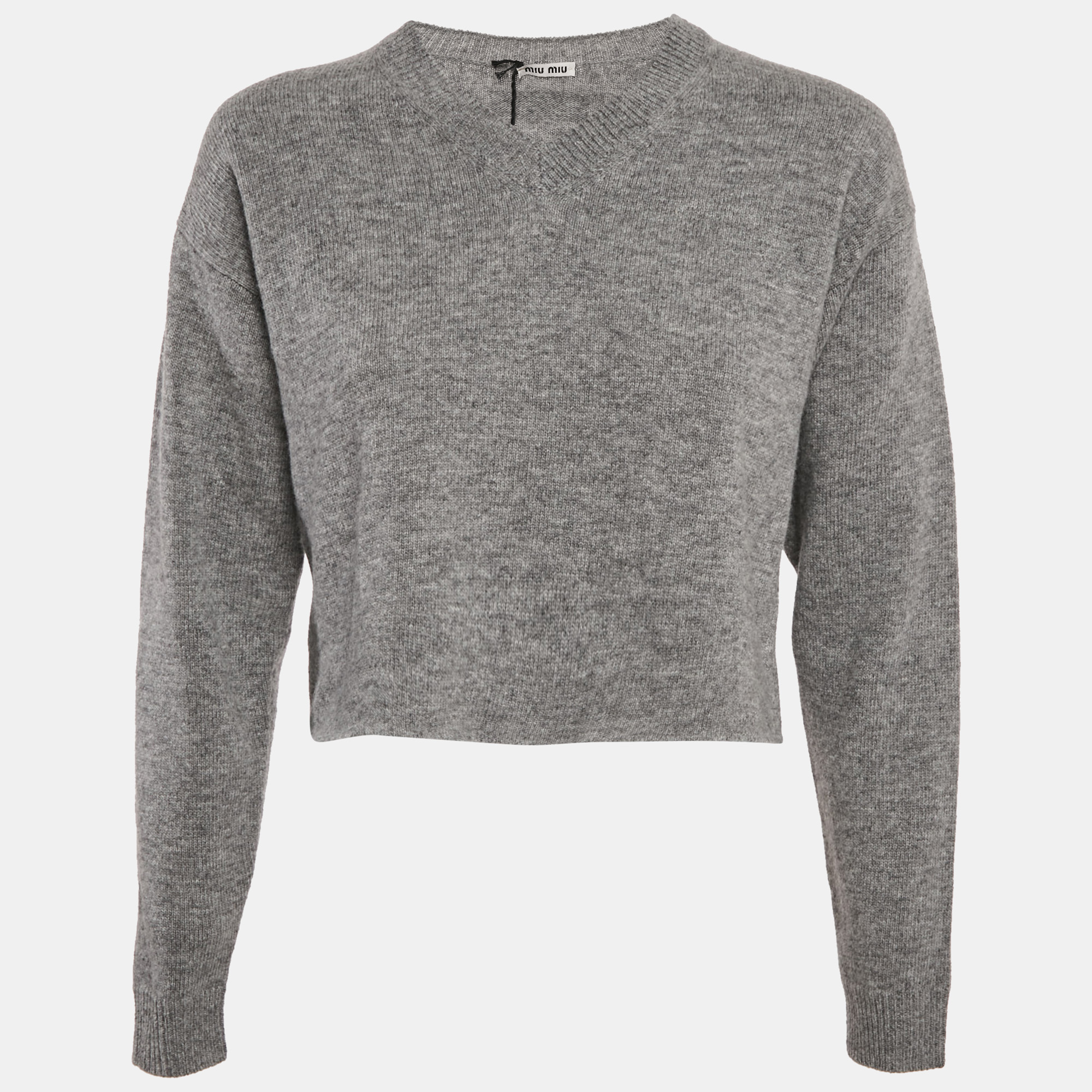 

Miu Miu Grey Wool Knit V-Neck Crop Sweater S