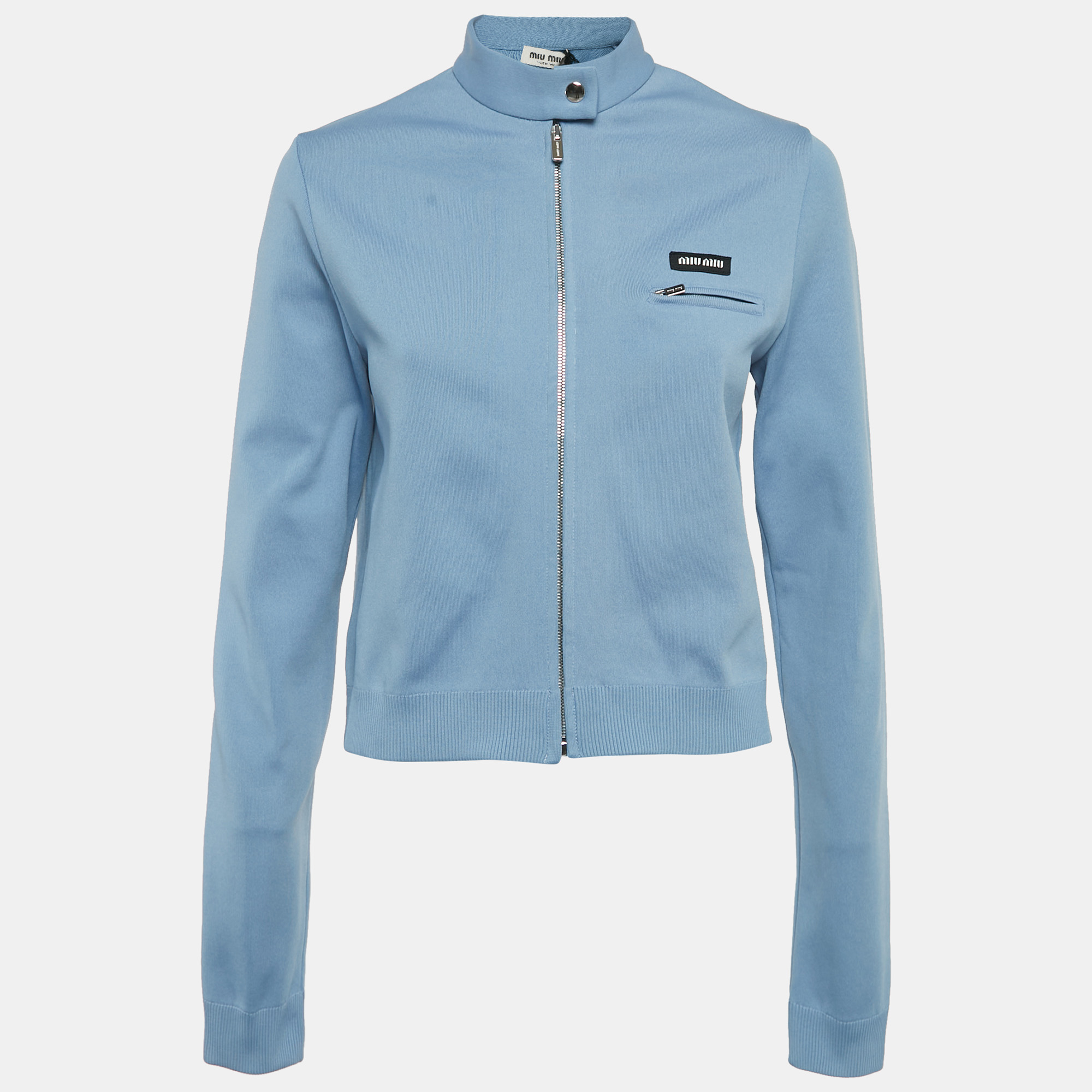 

Miu Miu Blue Stretch Knit Zip-Up Jacket S