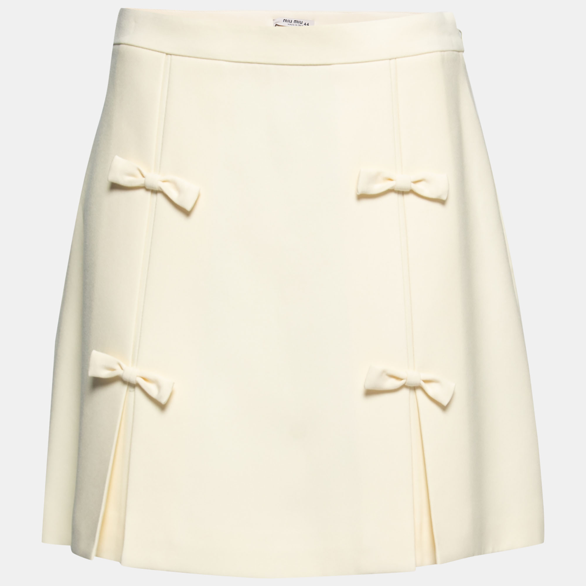 Pre-owned Miu Miu Cream Crepe Bow Detail Cady Mini Skirt M