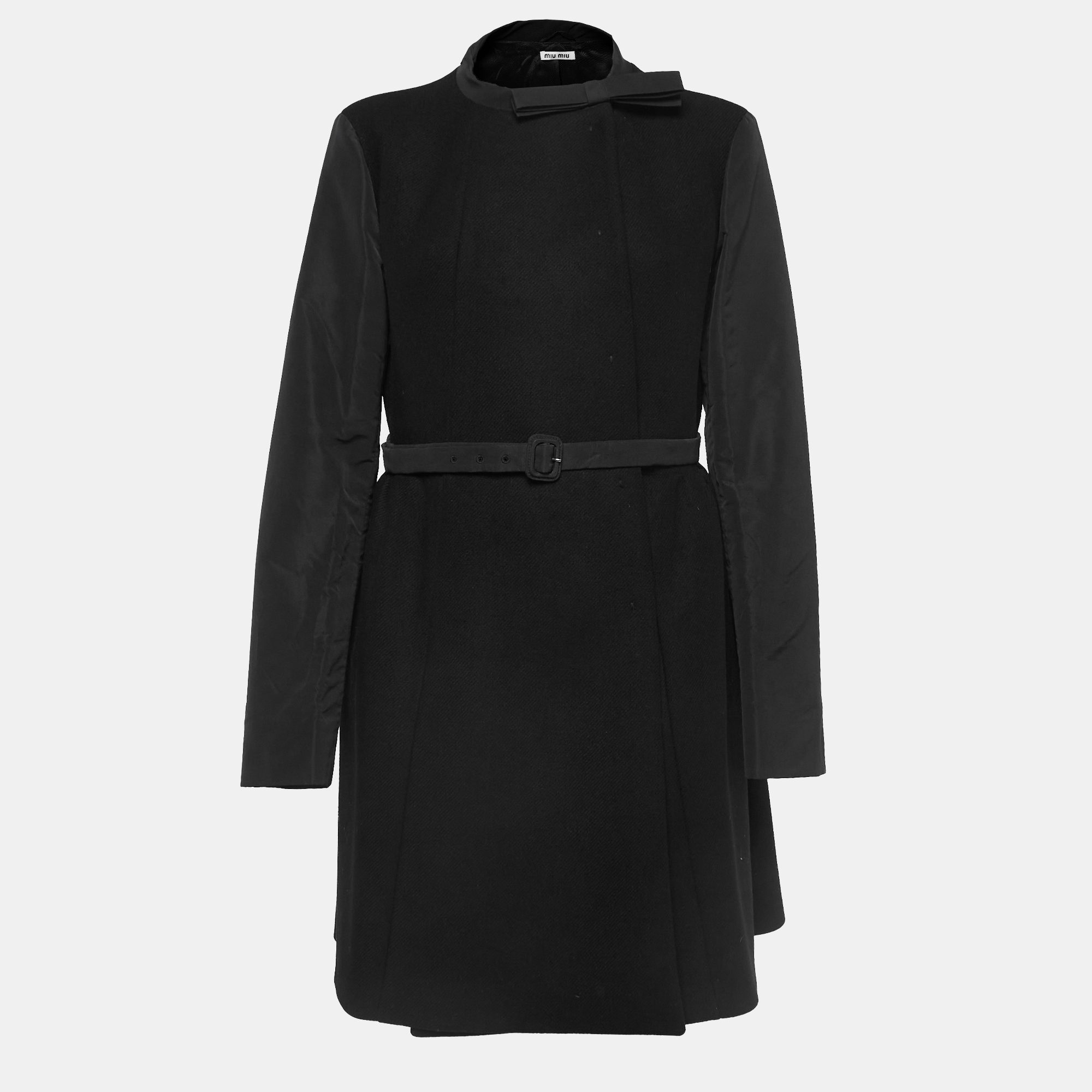 Miu Miu  Black Wool Belted Montone Scamosc Cappotto L