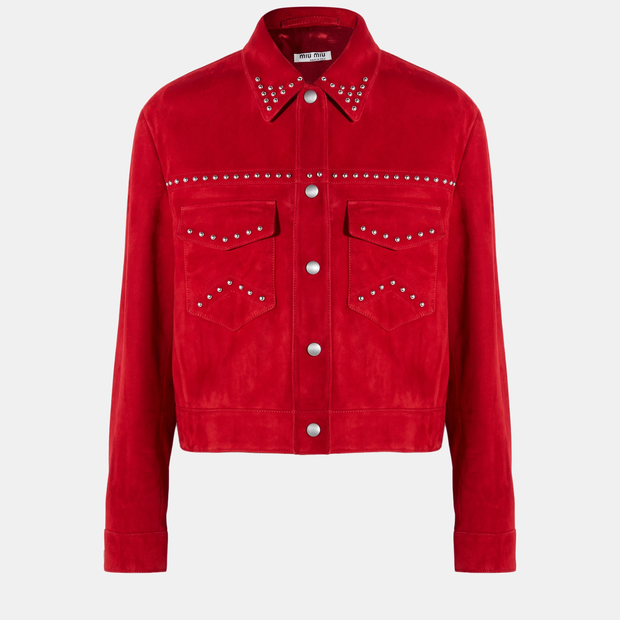 Pre-owned Miu Miu Red Suede Studded Jacket Size 48