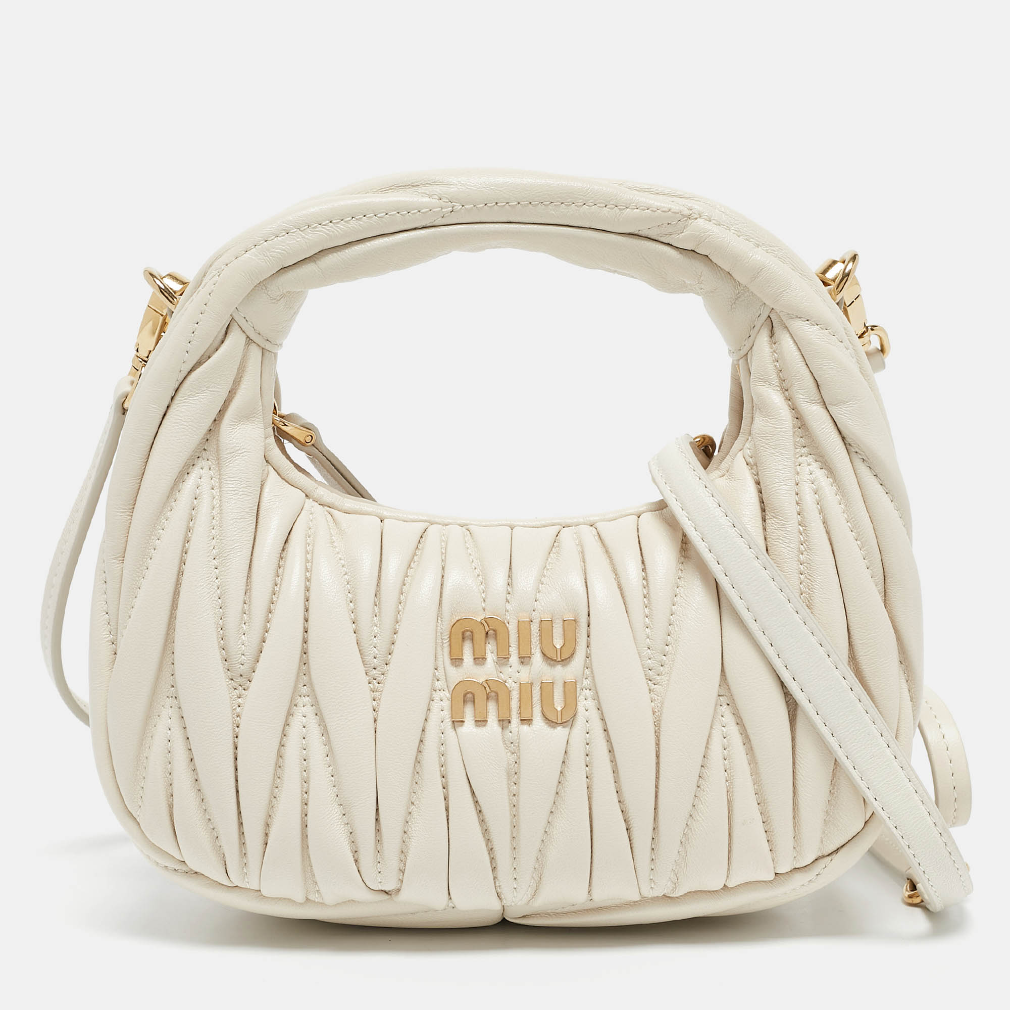 

Miu Miu White Matelassé Leather  Wander Hobo